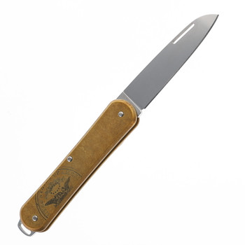 Fox Vulpis Folding Knife Gold Aluminum Handle N690 Sheepsfoot Plain Edge VP130 OTIBL