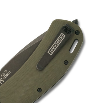 RoseCraft MA-12 Folding Knife OD Green G10 Handle AUS-10 Drop Point Plain Black Blade RCM021-OD