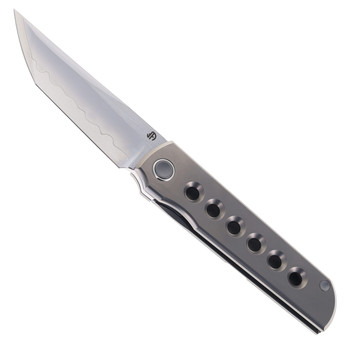 North Mountain Blades Folding Knife Satin Titanium Handle SLD Tanto Plain Edge 2505B-Ti-Hole