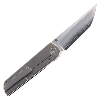 North Mountain Blades Folding Knife Satin Titanium Handle SLD Tanto Plain Edge 2505B-Ti-Hole