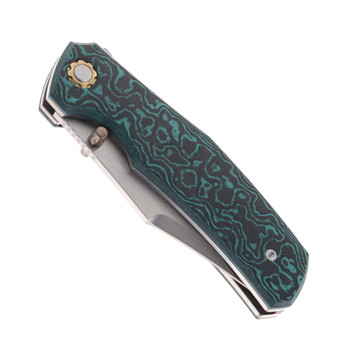 North Mountain Blades Jellyfish Folding Knife Teal Carbon Fiber Handle M390 Plain Edge Compound Grind NMB-JLLY-COMGIND-TEA-CF