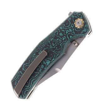 North Mountain Blades Jellyfish Folding Knife Teal Carbon Fiber Handle M390 Plain Edge Compound Grind NMB-JLLY-COMGIND-TEA-CF