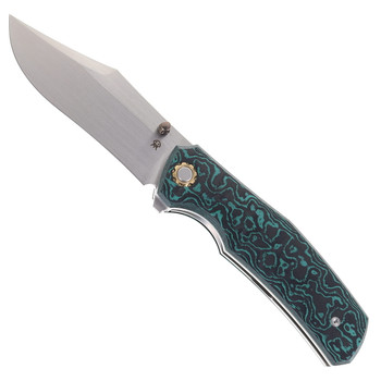 North Mountain Blades Jellyfish Folding Knife Teal Carbon Fiber Handle M390 Plain Edge Compound Grind NMB-JLLY-COMGIND-TEA-CF