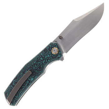 North Mountain Blades Jellyfish Folding Knife Teal Carbon Fiber Handle M390 Plain Edge Compound Grind NMB-JLLY-COMGIND-TEA-CF