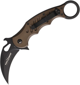 Fox Folding Knife Brown Anodized Titanium Handle N690 Black Karambit FOX478BR
