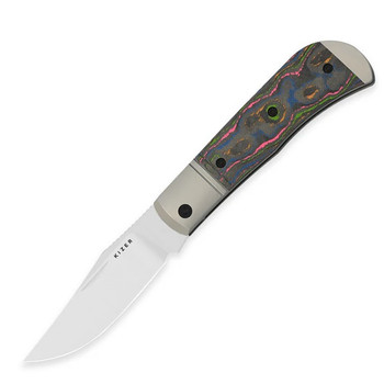Kizer Trestle Folding Knife Color Titanium amp/Camo 80s Handle M390 Clip Point Plain Edge Hand Brushed Finish Ki3761A2