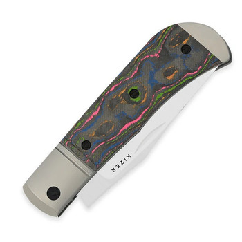Kizer Trestle Folding Knife Color Titanium amp/Camo 80s Handle M390 Clip Point Plain Edge Hand Brushed Finish Ki3761A2