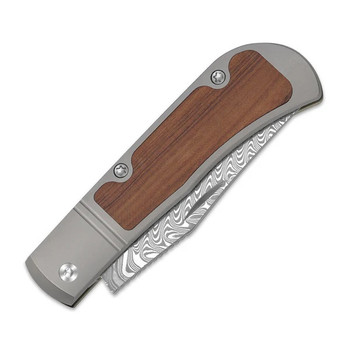 Kizer Trestle Folding Knife Titanium&Mkuruti Wood Handle Damascus