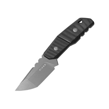 Kizer Quartz Fixed Blade Knife Black G10 Handle AEB-L Tanto Plain Edge Gray Stonewash Finish 1086A2