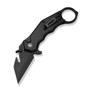 Civivi Amaroq Folding Karambit Knife Black Aluminum Handle Nitro-V Plain Edge Black Stonewash Finish C24018-2