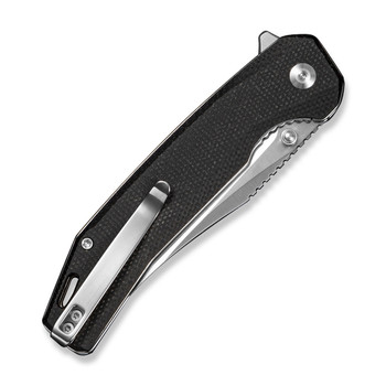 Sencut Vornix Folding Knife Black Canvas Micarta Handle 9Cr18MoV Plain Edge Satin Finish S25038-2