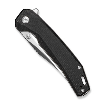 Sencut Vornix Folding Knife Black Canvas Micarta Handle 9Cr18MoV Plain Edge Satin Finish S25038-2