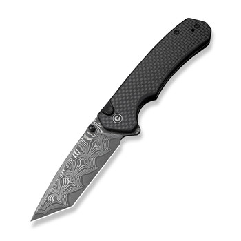 Civivi Button Lock Brazen Folding Knife Twill Carbon Fiber/Black G10 Handle Damascus  C19059C-DS1