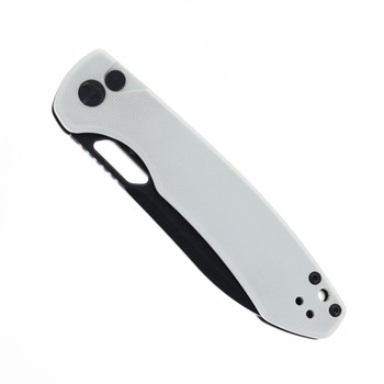 Bestechman Firebird Folding Knife White G10 Handle D2 Plain Edge Stonewash/Black PVD Finish BMK05E