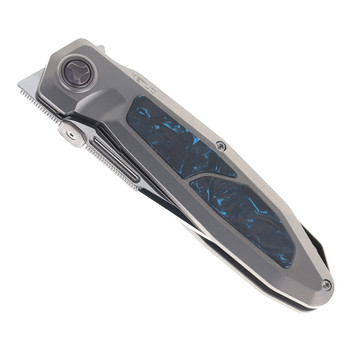 Ketuo Bratva Folding Knife Blue Marble Carbon Fiber Handle M390 Plain Edge Mirror Finish Bratva-MP