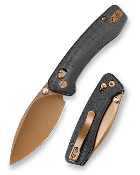 Trivisa Folding Knife Black Carbon Fiber/G10 Handle N690 Plain Gold Blade Koala-CG