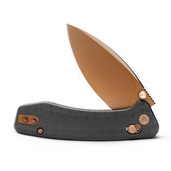 Trivisa Folding Knife Black Carbon Fiber/G10 Handle N690 Plain Gold Blade Koala-CG