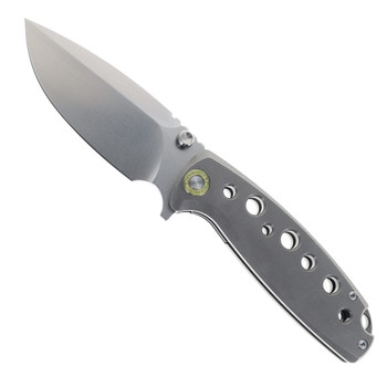 TwoSun TS590-14C28N-Gray Flipper Folding Knife Titanium Handle Stonewash 14C28N Blade