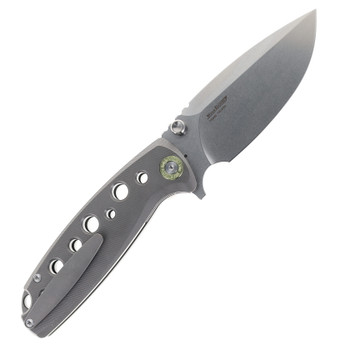 TwoSun TS590-14C28N-Gray Flipper Folding Knife Titanium Handle Stonewash 14C28N Blade