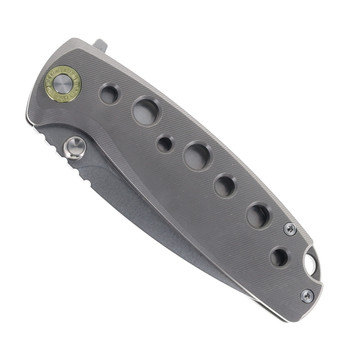 TwoSun TS590-14C28N-Gray Flipper Folding Knife Titanium Handle Stonewash 14C28N Blade