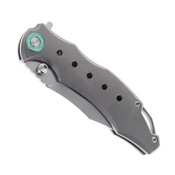 Twosun TS589-K110-Gray Folding Knife K110 Stonewash Blade Titanium Handle