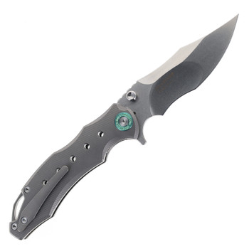 Twosun TS589-K110-Gray Folding Knife K110 Stonewash Blade Titanium Handle