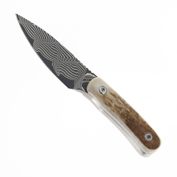 TwoSun TS150-Damascus-StagHorn Fixed Blade Horn Handle Damascus