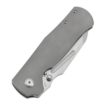 Kansept Dreadnaught Folding Knife Stonewash Titanium Handle S35VN Cleaver Plain Edge K1082A1