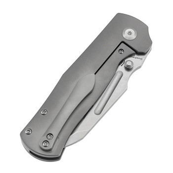 Kansept Dreadnaught Folding Knife Stonewash Titanium Handle S35VN Cleaver Plain Edge K1082A1