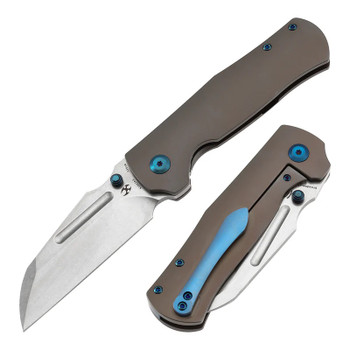 Kansept Dreadnaught Folding Knife Bronze Titanium Handle S35VN Cleaver Plain Stonewash Blade K1082A3
