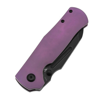 Kansept Dreadnaught Folding Knife Purple Titanium Handle S35VN Cleaver Plain Blackwash Blade K1082A4