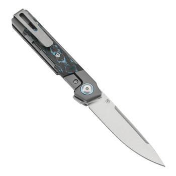 Kansept Kitpu Folding Knife Stonewash Titanium/Arctic Storm FatCarbon Handle 20CV Plain Edge K2123A2