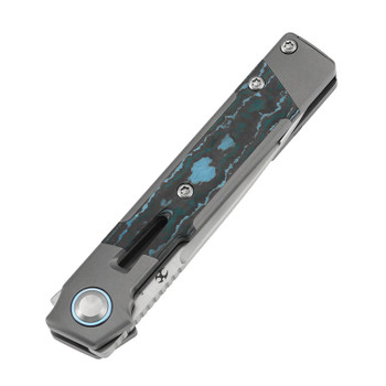 Kansept Kitpu Folding Knife Stonewash Titanium/Arctic Storm FatCarbon Handle 20CV Plain Edge K2123A2