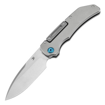 Kansept Hazard Folding Knife Stonewash Titanium Handle S45VN Drop Point Plain Edge Stonewash Finish K1104H1
