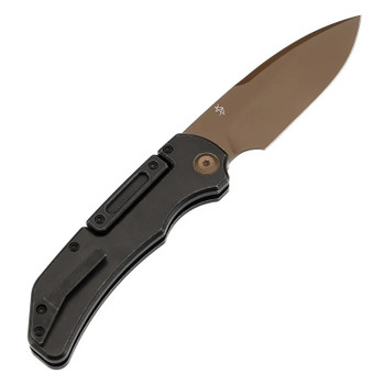 Kansept Hazard Folding Knife Blackwash Titanium Handle S35VN Drop Point Plain Edge Rose Gold Finish K1104H2