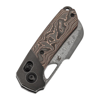 Kansept Nahaul Folding Knife Blackwash Titanium/Copper Carbon Fiber Handle Damascus Dagger Plain Edge K2125V3