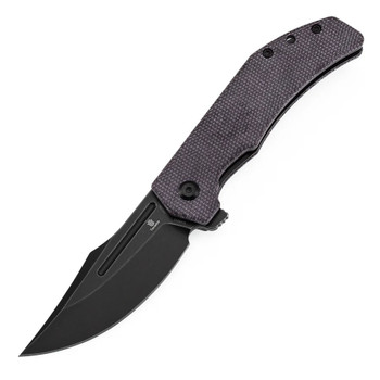 Tenable Orion Folding Knife Purple Micarta Handle 14C28N Clip Point Plain Edge Blackwash Finish B1089A2