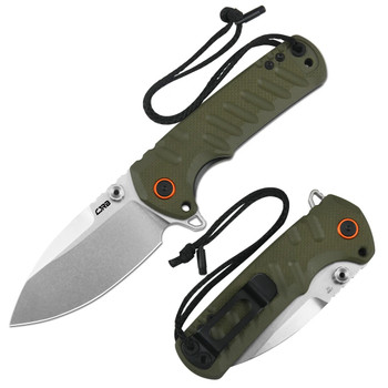 CJRB Tundra Folding Knife Green G10 Handle D2 Drop Point Plain Edge Stonewash Finish J1966-GN