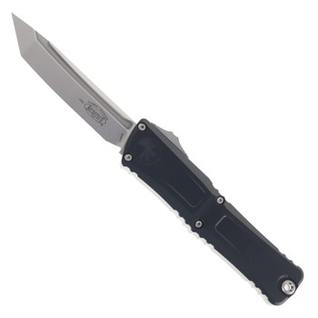 Microtech Combat Troodon Gen III OTF Automatic Knife Black  Aluminum Handle Tanto Stonewashed Standard M390 Blade 1144-10