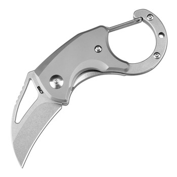 CjRB Anansi Folding Knife Gray Titanium Handle AR-RPM9 Hawkbill Plain Edge Stonewash Finish J1964-TI