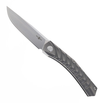 TwoSun Folding Knife Gray Titanium Handle 14C28N Plain Edge TS470