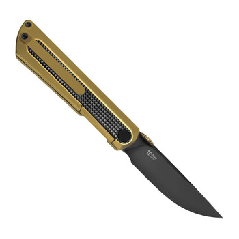 Kizer Quoll Folding Knife Gold/Black Titanium/Zirconium Handle S45VN Drop Point Plain Black Blade Ki3733A4 Kizer Quoll Folding Knife Gold/Black Titanium/Zirconium Handle S45VN Drop Point Plain Black Blade Ki3733A4