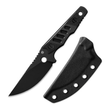 Petrified Fish Bison Fixed Blade Knife Black Stonewash N690 Handle/Blade Black Kydex Sheath PFE18DWK