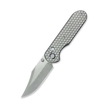 Geo Ethereal Cutter Folding Knife Gray Titanium Handle M390 Clip Point Plain Edge Stonewash Finish GEO2401A