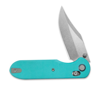 Geo Ethereal Cutter Folding Knife Light Blue G10 Handle M390 Clip Point Plain Edge Stonewash Finish GEO2401G
