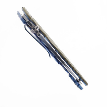 Hinderer Eklipse Skinny Slicer 3.5" Folding Knife Stonewashed Magnacut Blade OD Green G10 Handle Blue Stonewashed Titanium