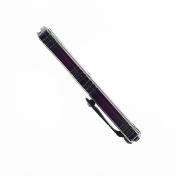 Microtech Mini Hera II OTF Automatic Single Edge M390MK Blackwash Blade Purple  X-51 Aluminum Handle 1703M-1PUX51S