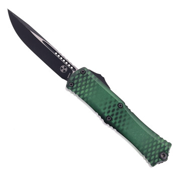 Microtech Mini Hera II OTF Automatic Single Edge M390MK Blackwash Blade Green X-51 Aluminum Handle 1703M-1GRX51S