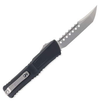 Microtech Combat Troodon Gen III Hellhound OTF Automatic Knife Stonewash M390MK Blade Standard Black Aluminum Handle 1219-10S