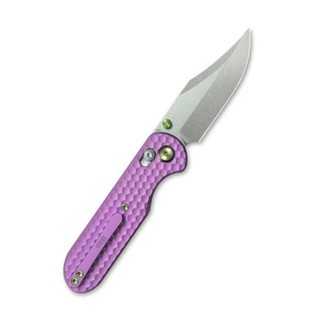 Geo Ethereal Cutter Folding Knife Purple Titanium Handle M390 Clip Point Plain Edge Stonewash Finish GEO2401I
